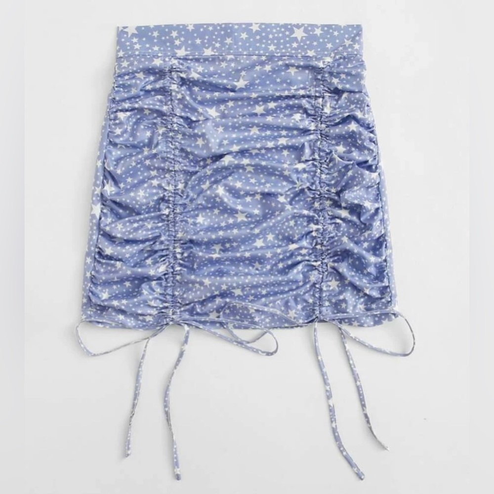 Star Print Ruched Drawstring Mini Skirt